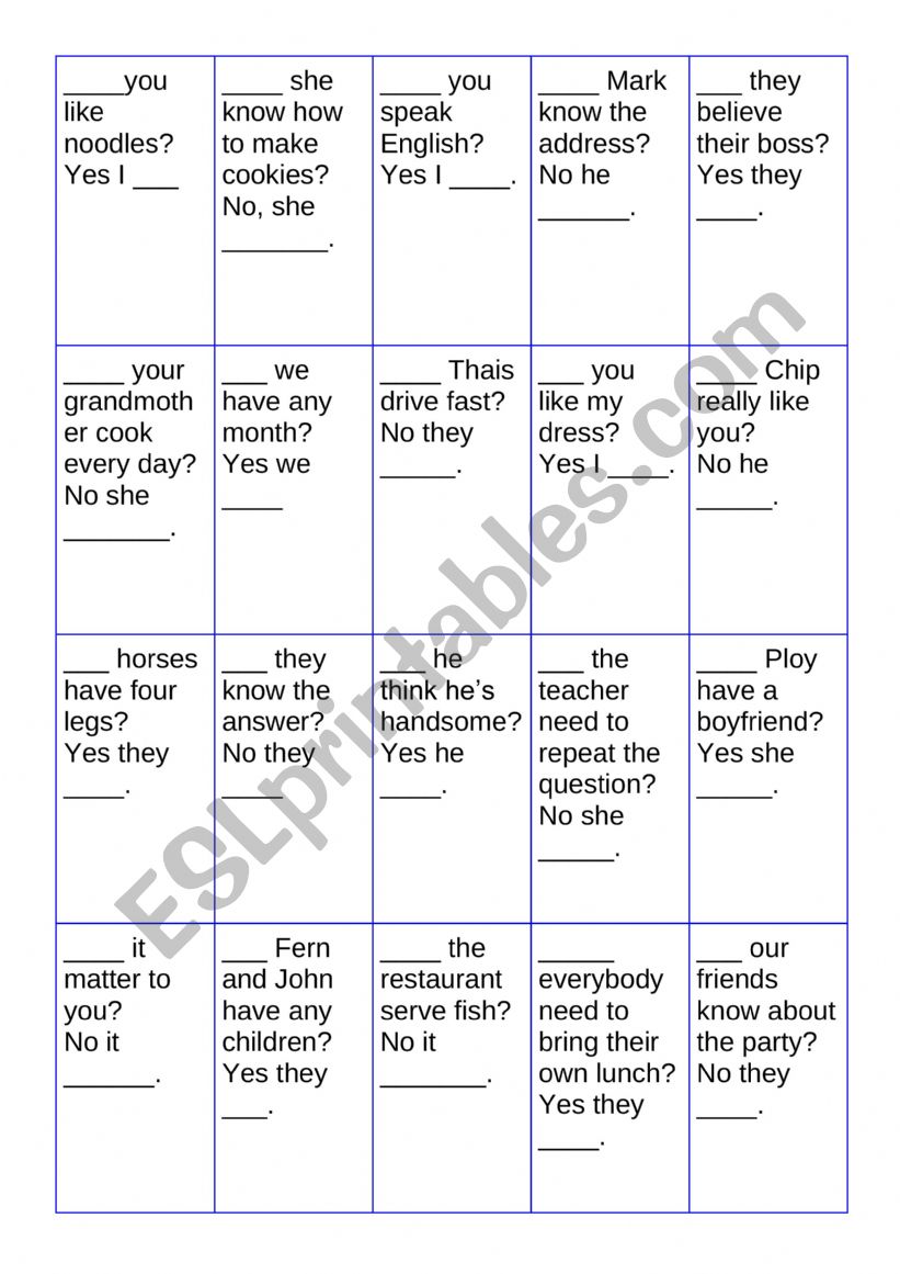 Do Don�t Does Doesn�t flashcards Do Don�t Does Doesn�t flashcards