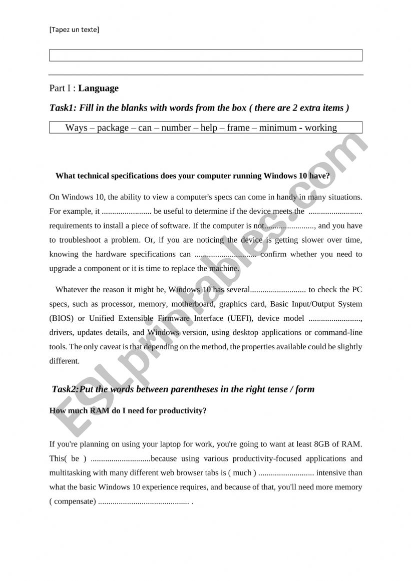 Test for IT students worksheet