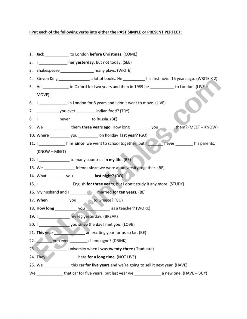 Practice in mixed tenses worksheet