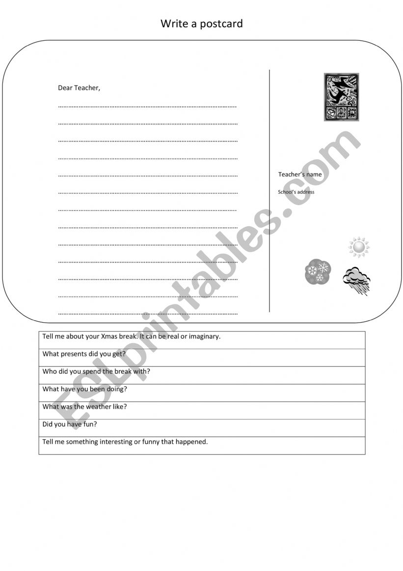 Postcard worksheet worksheet