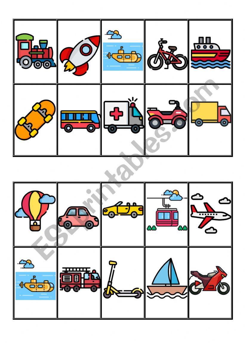 Bingo: transports worksheet