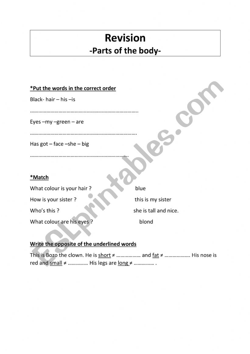 revision 6th and 7th form worksheet