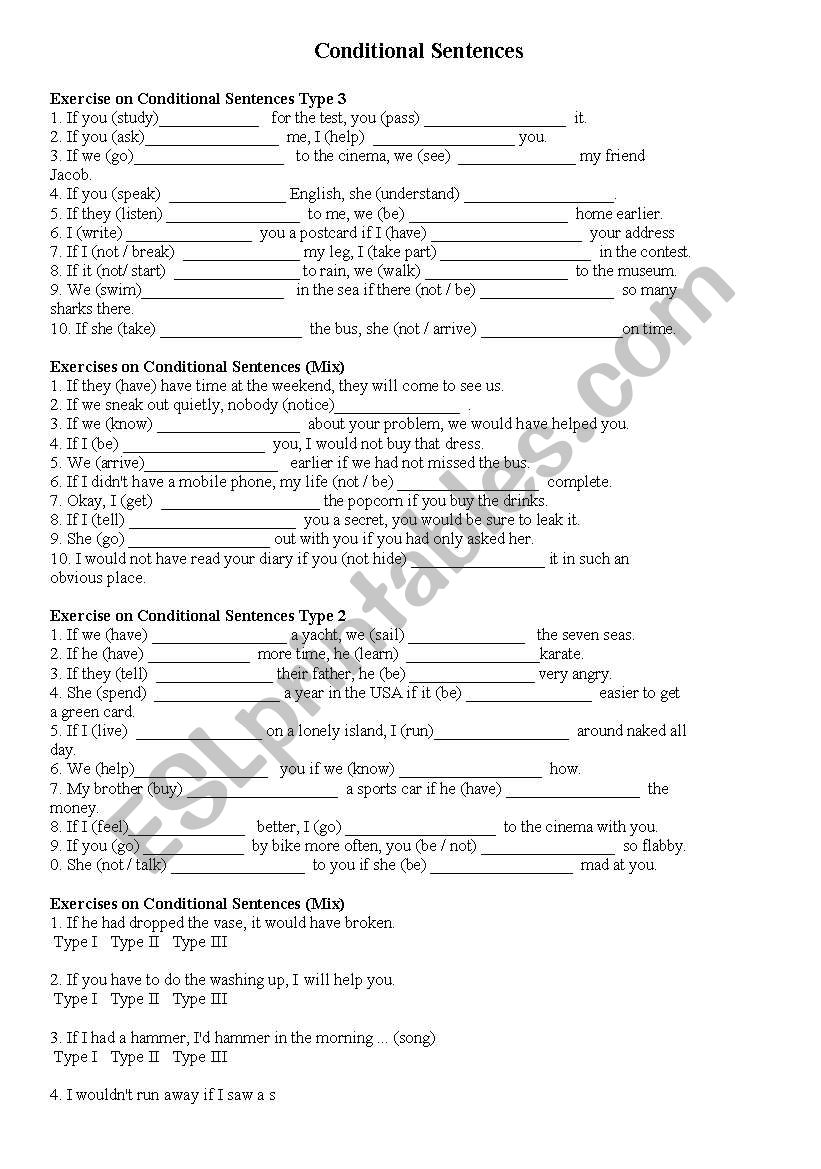 Conditional Type I,II,III worksheet