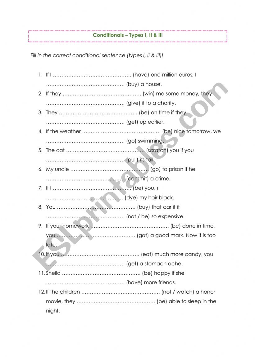 Conditionals I, II, III worksheet