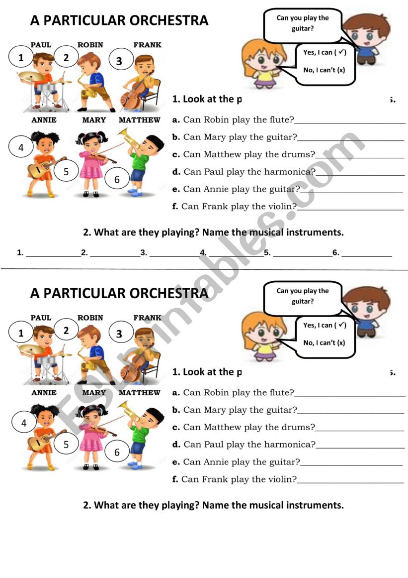 a particular orchestra worksheet