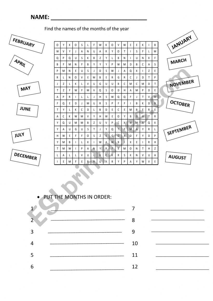 MONTHS AND DAYS worksheet