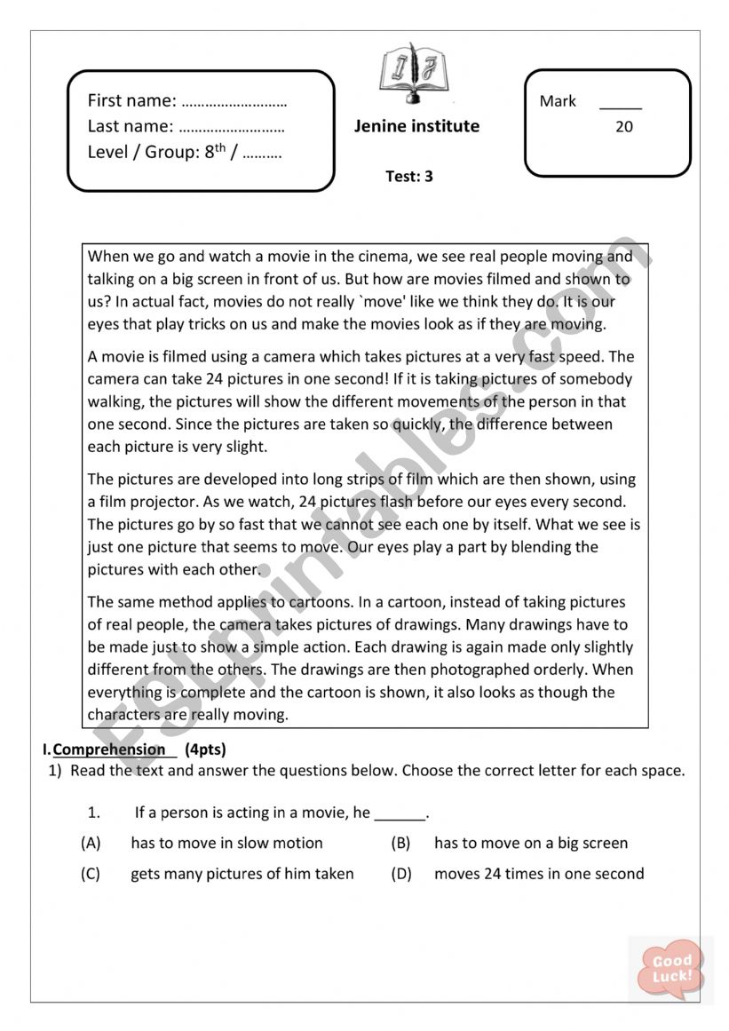 Speed Movie Questions worksheet