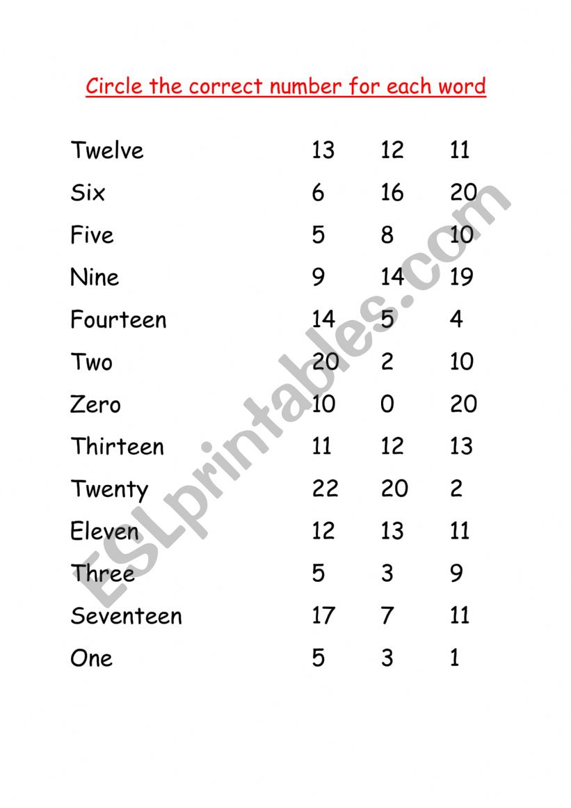 Circle Number 1-20 worksheet