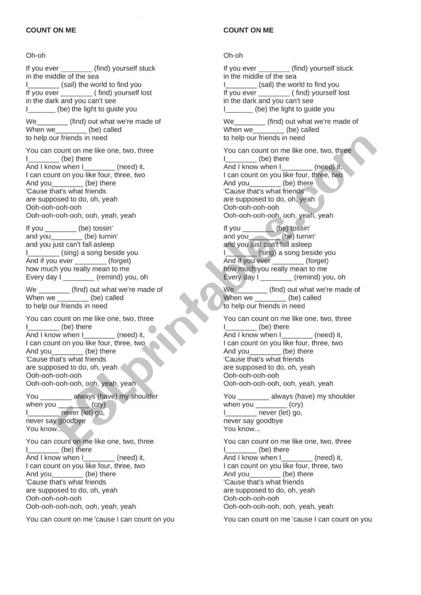 COUNT ON ME worksheet