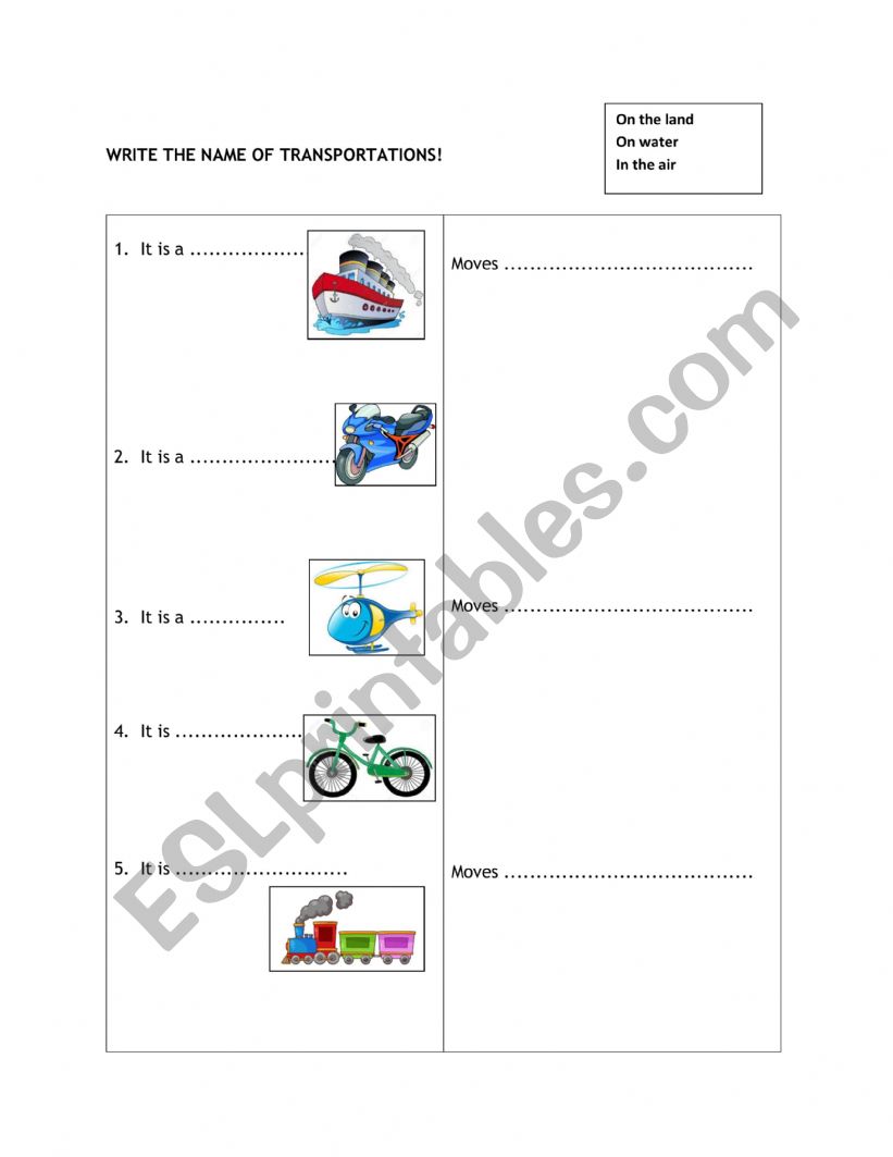 TRANSPORTATION 2 worksheet