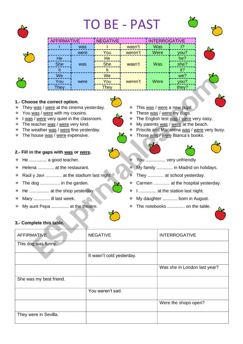 To be past worksheet