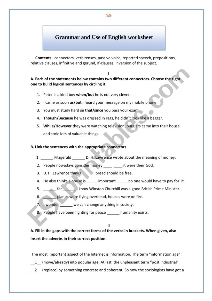 Use of English worksheet worksheet