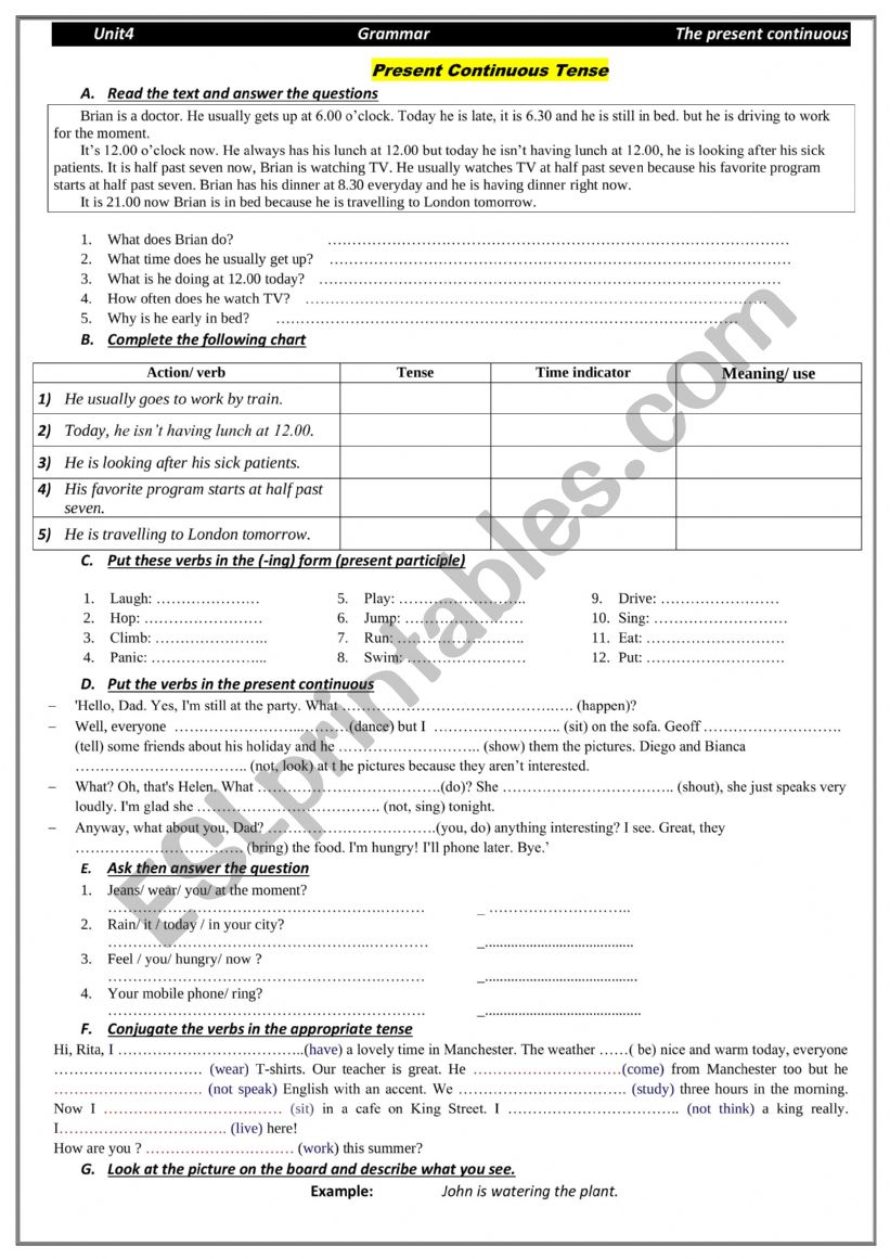 Present continuous worksheet