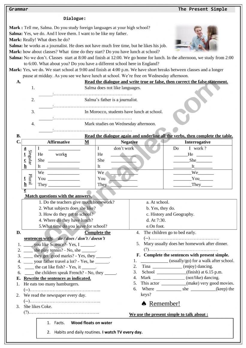 Present silmple worksheet