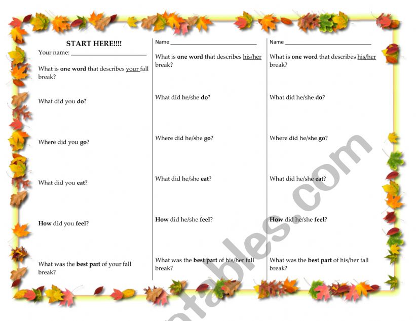 Conversation Practice - Fall Break 