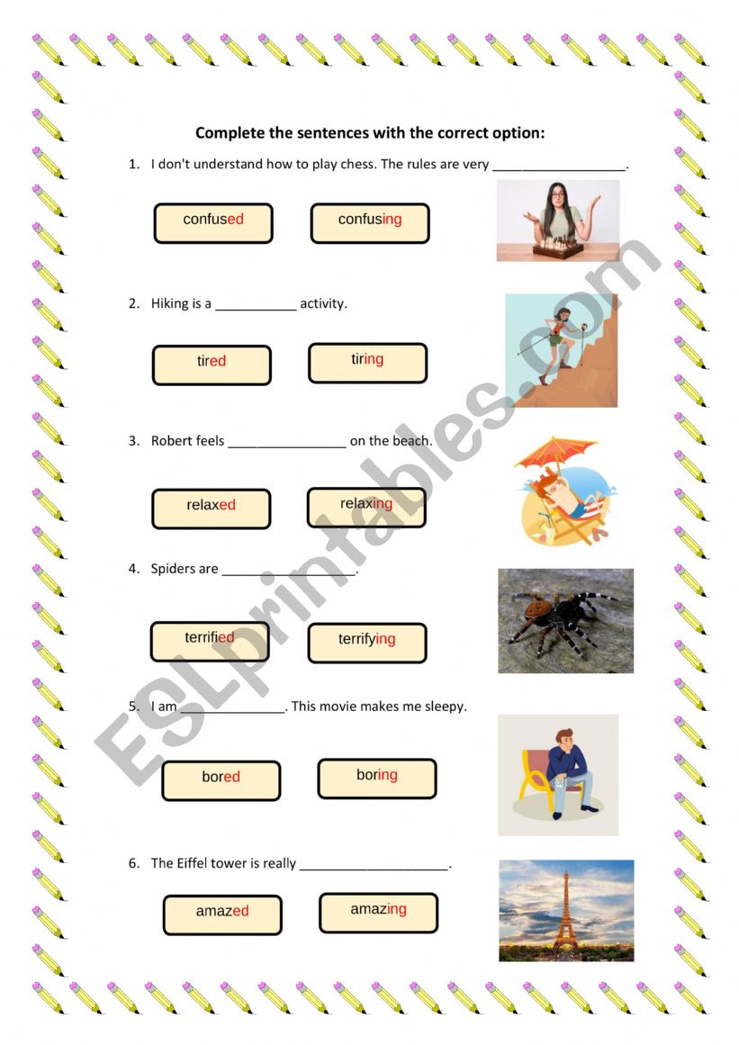 ADJECTIVES WITH ED AND ING worksheet