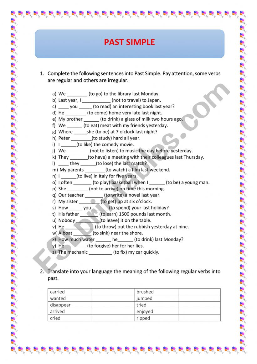 PAST SIMPLE + KEY worksheet