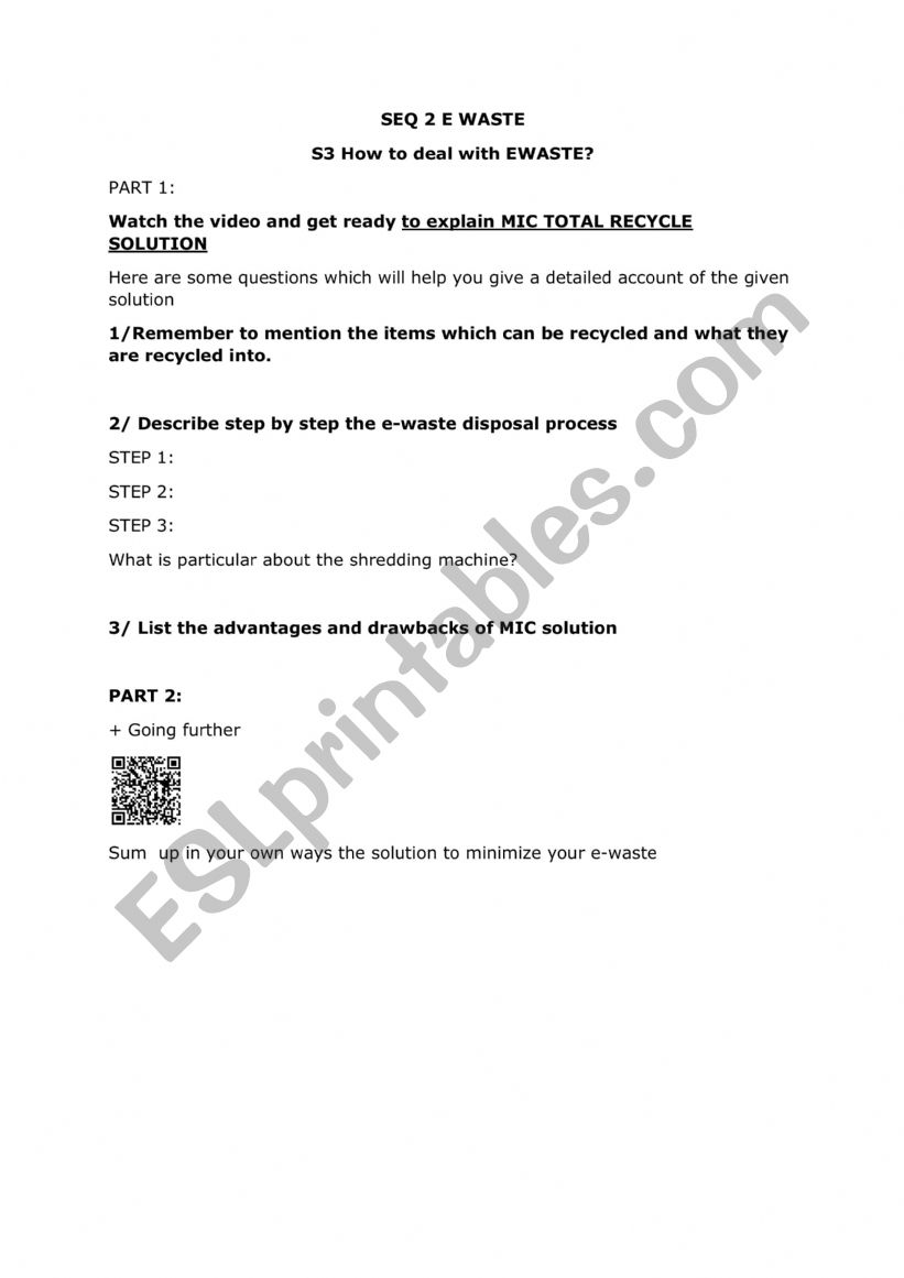 e-waste solution worksheet