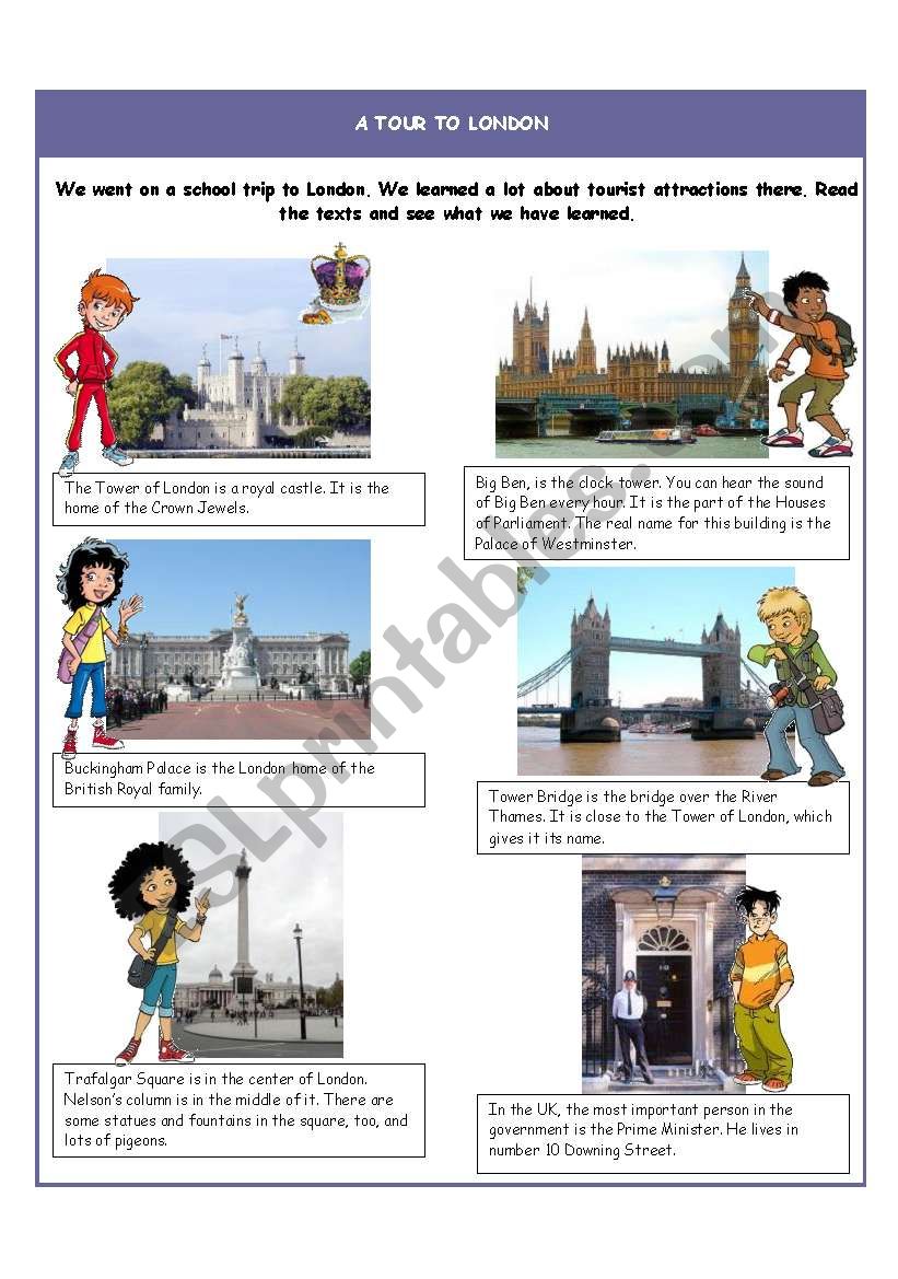 A tour to London - Articles worksheet