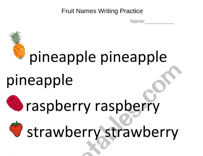 Fruit Words Tracing Handwriting Practice