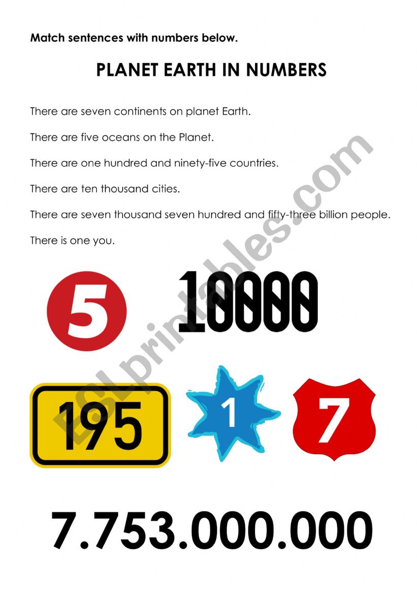 PLANET EARTH N NUMBERS worksheet