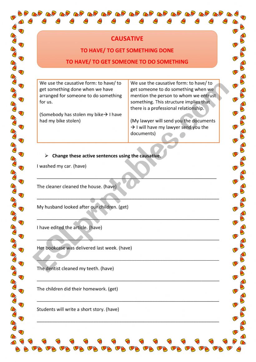 CAUSATIVE + KEY worksheet