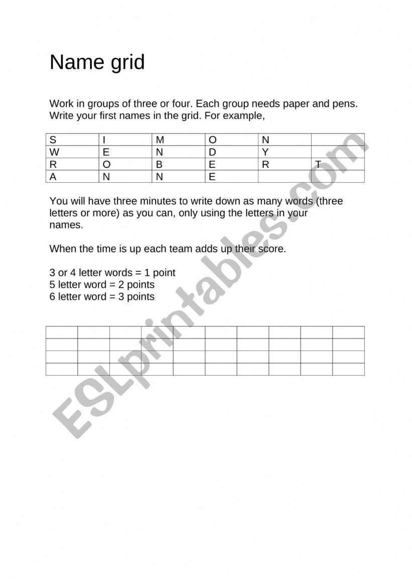 Ice breaker - Name grid worksheet