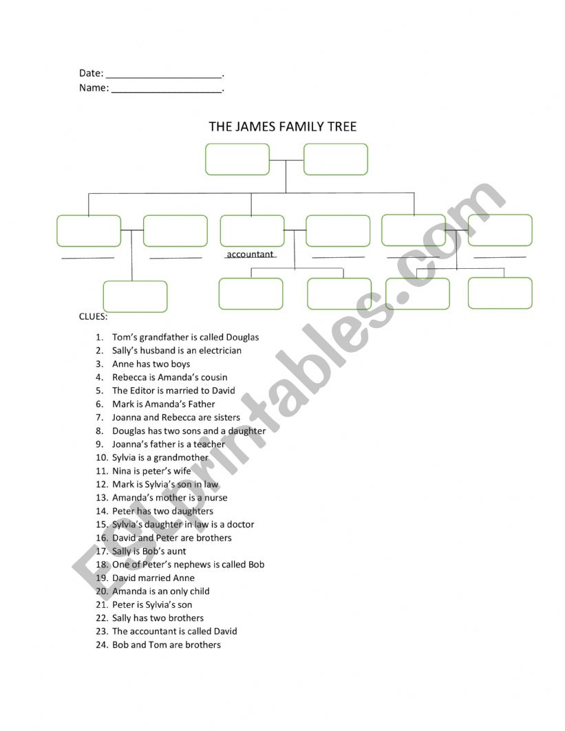 James Family Tree worksheet