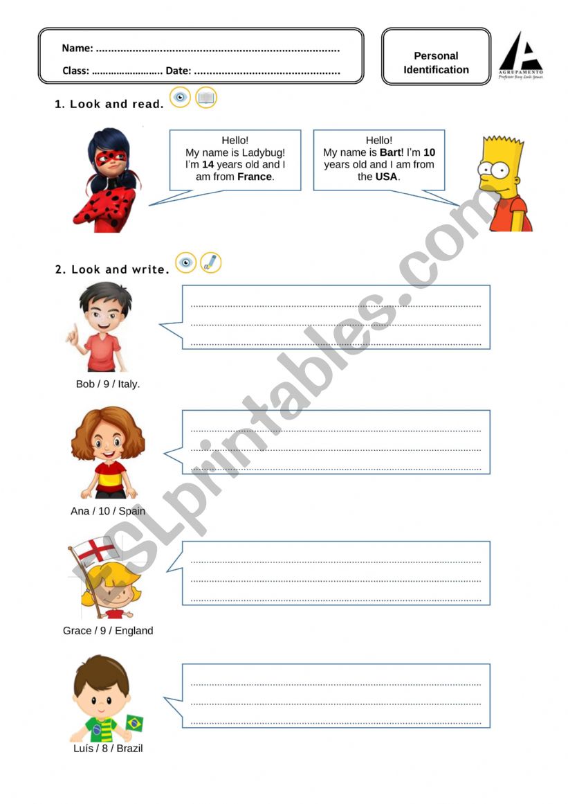 Personal Identification  worksheet