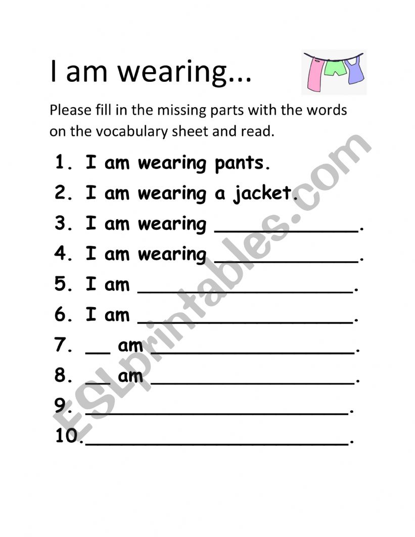 I am wearing worksheet worksheet