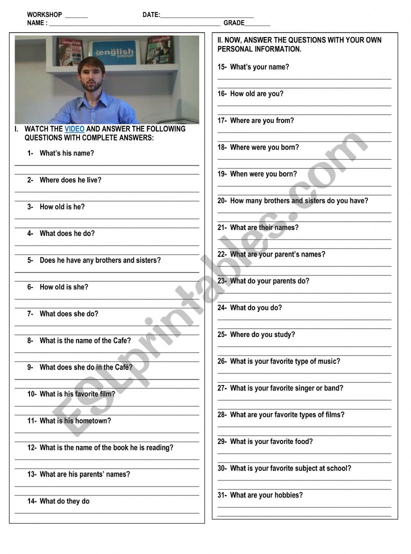 Personal Information worksheet