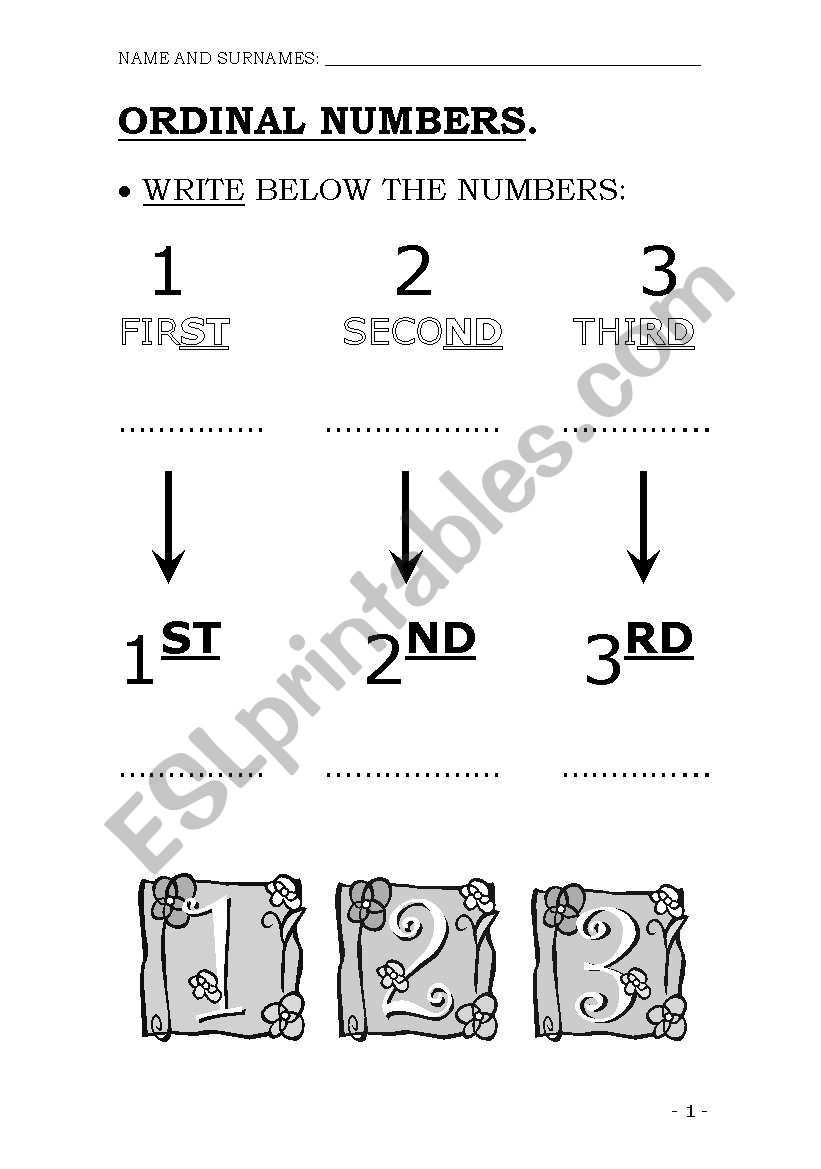 Ordinal numbers worksheet