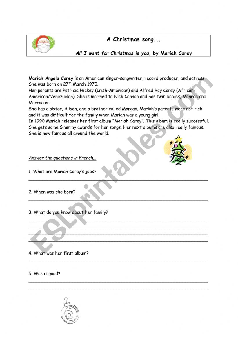 A Christmas song worksheet