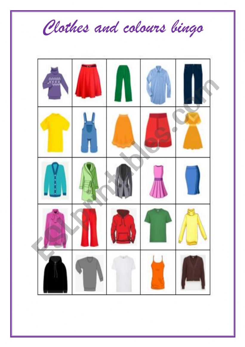 Clothes and Colours Series for beginners - Bingo