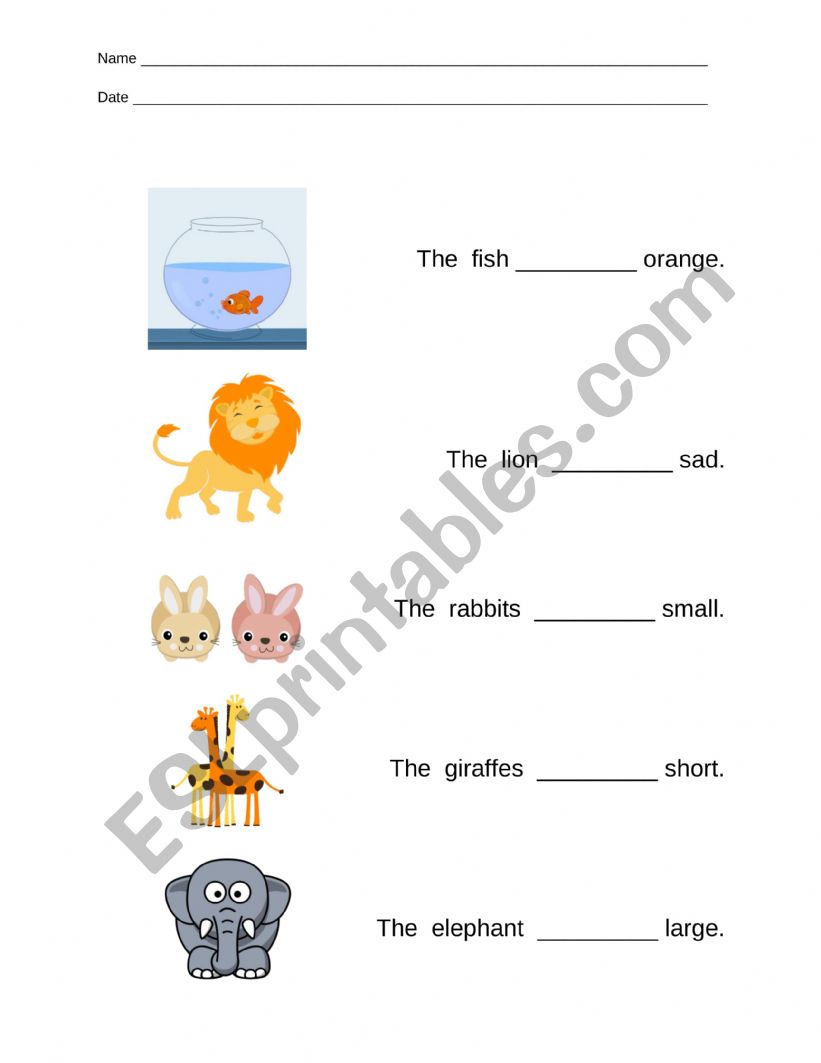 Be Verbs with Animals worksheet