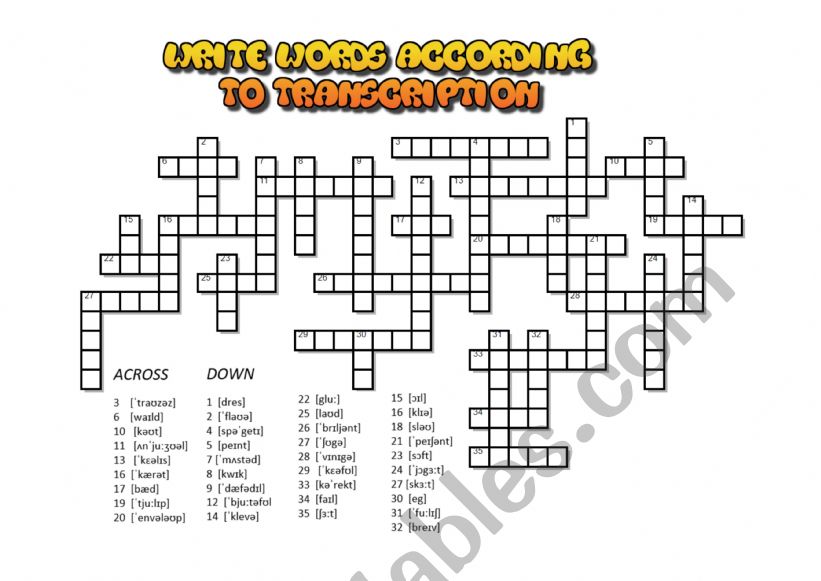 TRANSCRIPTION-CROSSWORD worksheet