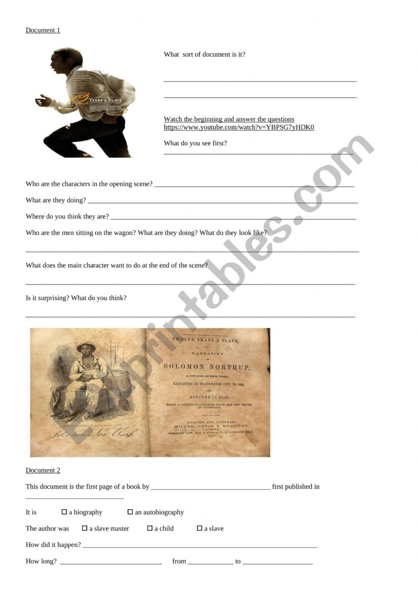 12 years a slave worksheet