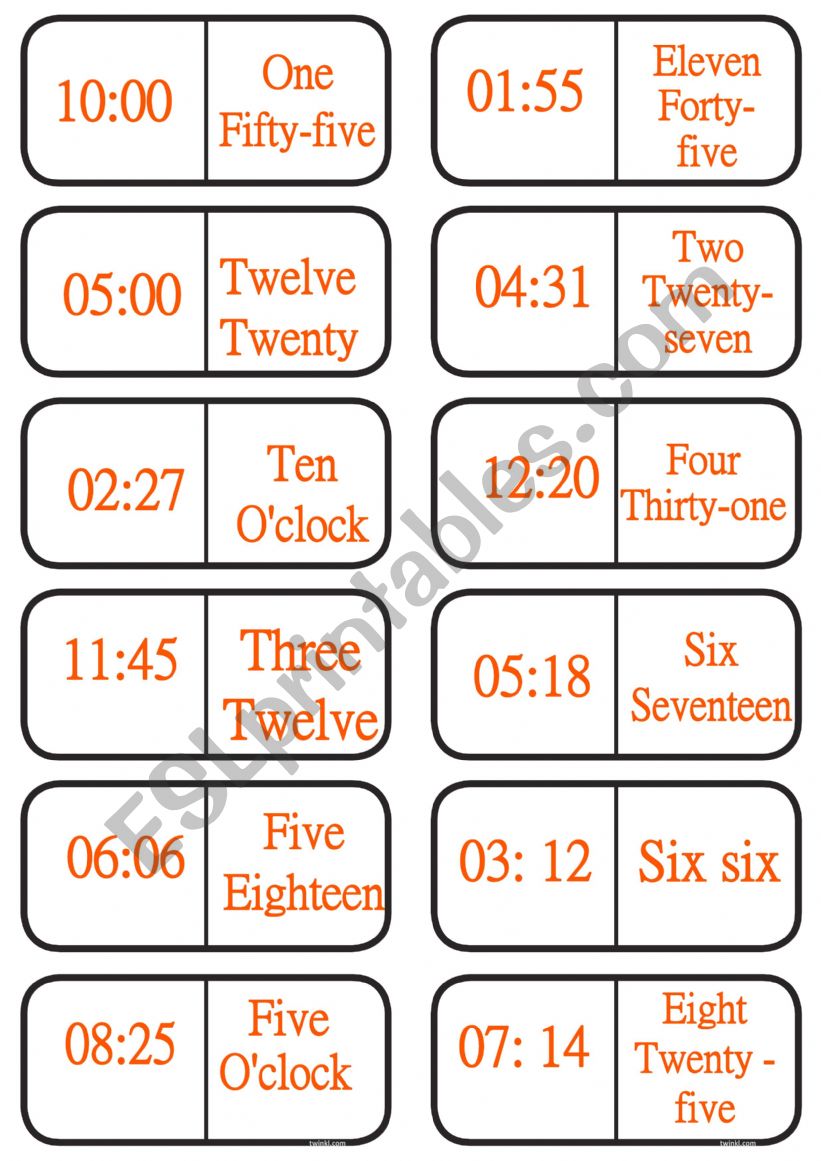 DOMINOES HOURS worksheet