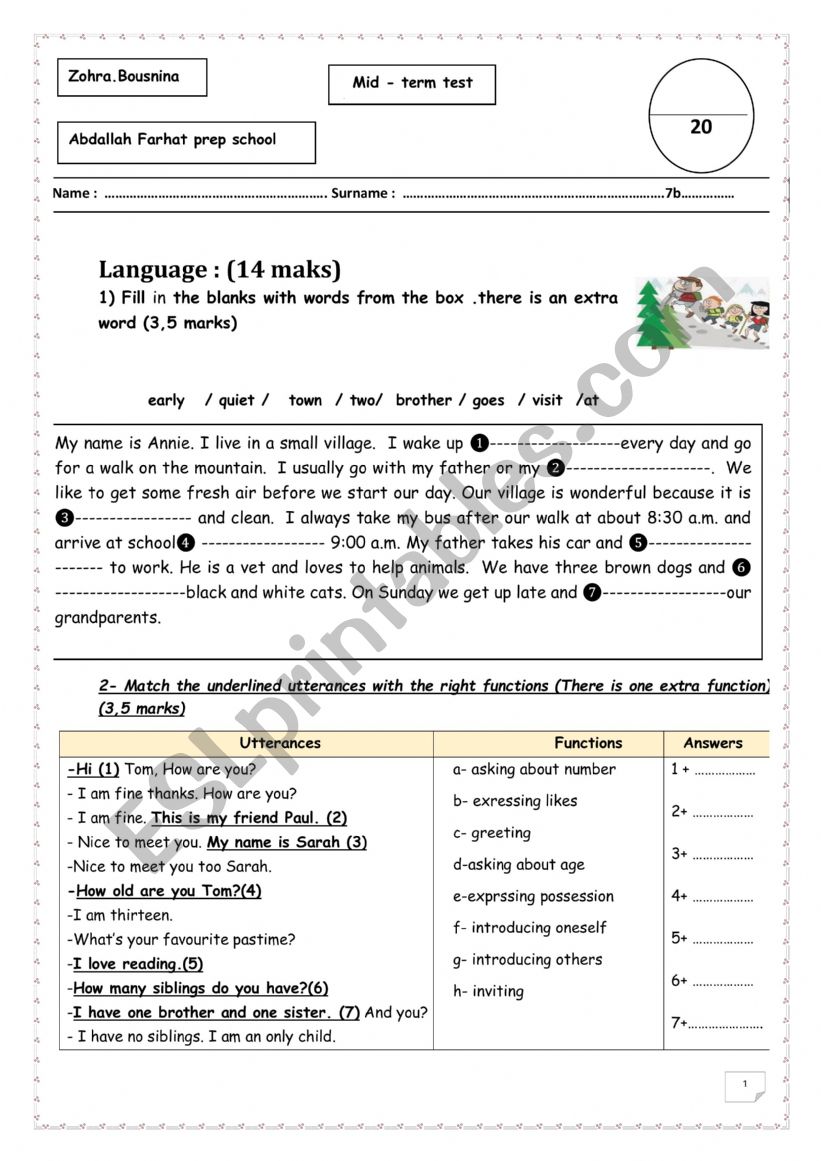 mid -term test 1 worksheet