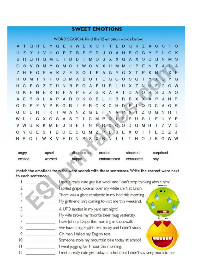 Emotions - word search and matching