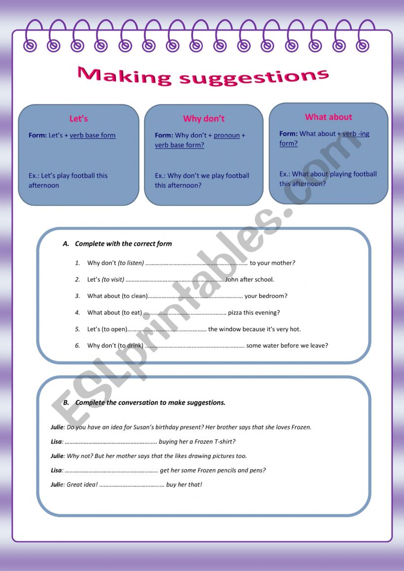 Making suggestions worksheet