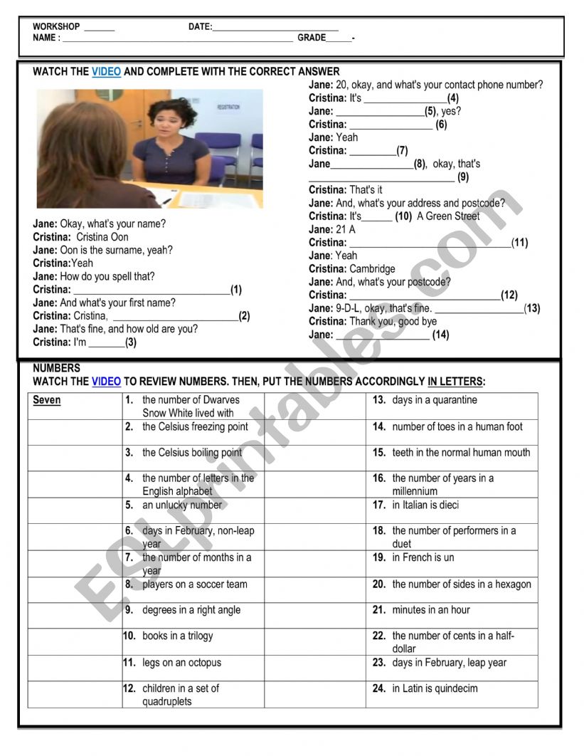 NUMBERS AND NATIONALITIES worksheet