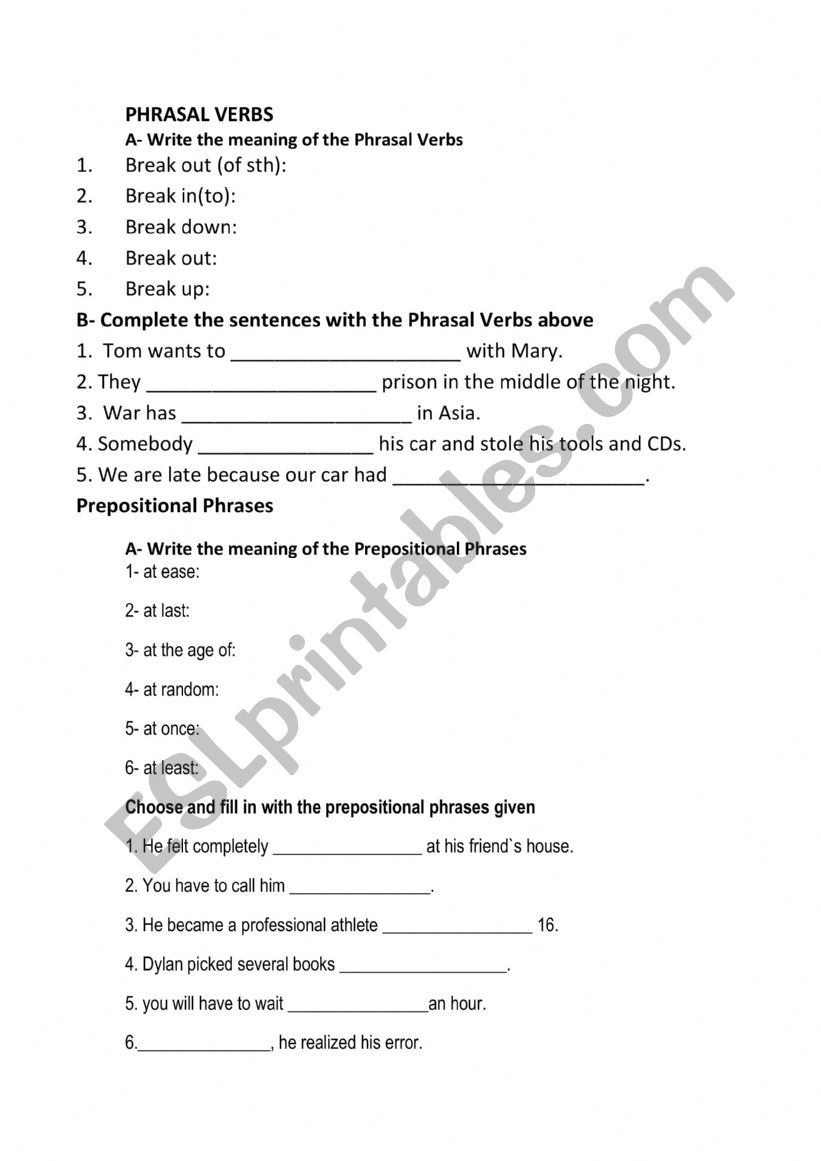 phrasal verbs worksheet