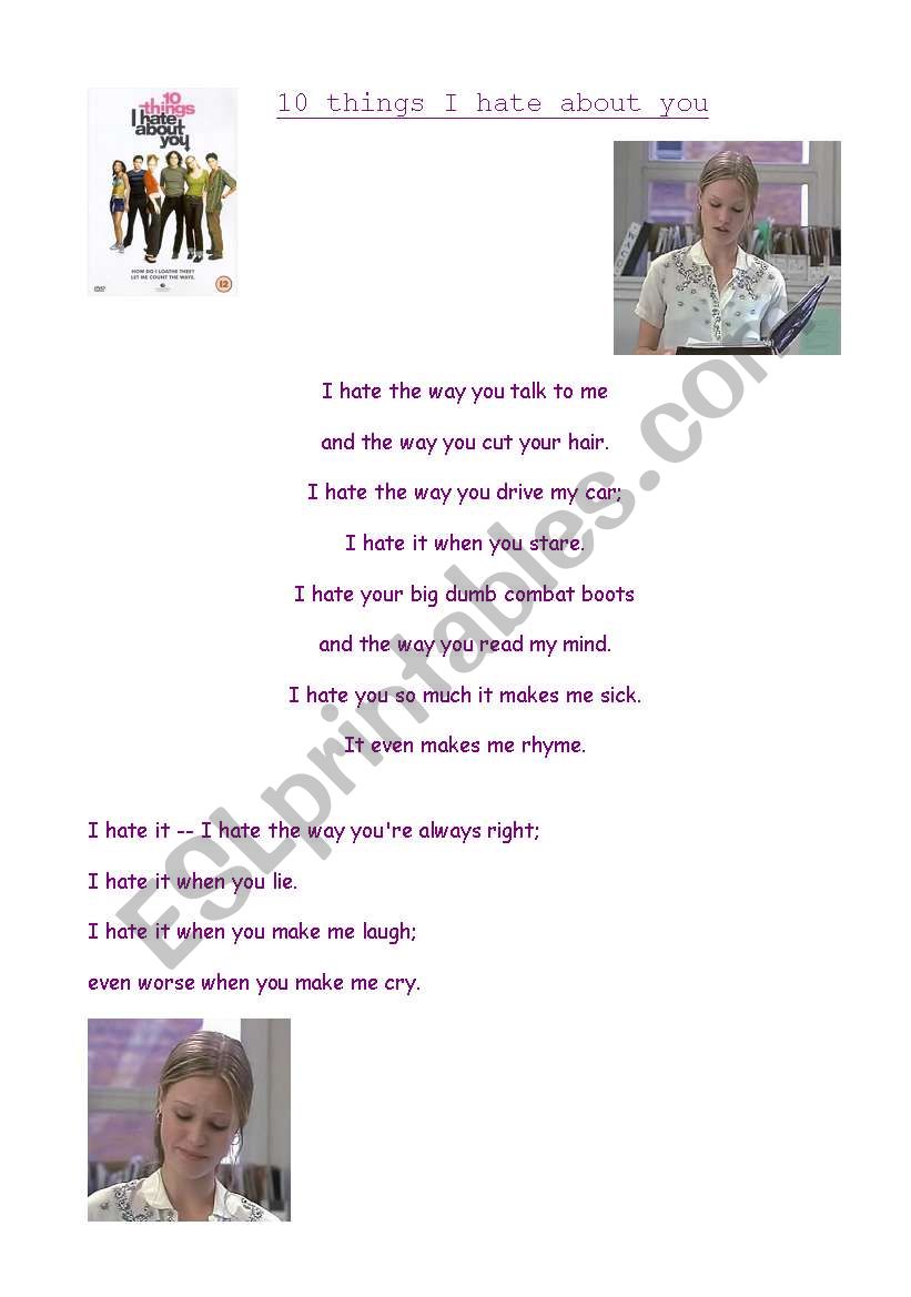 10 Things I hate About You- Worksheet 2