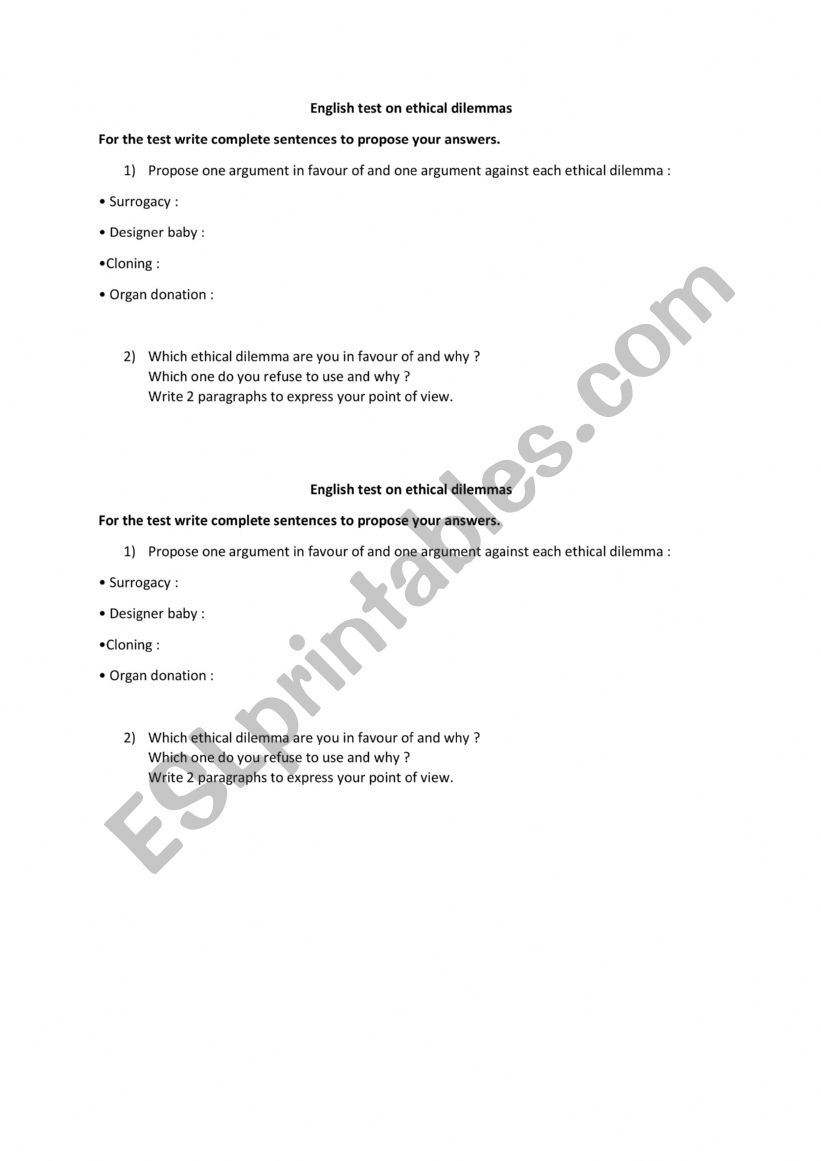 Ethical issues worksheet
