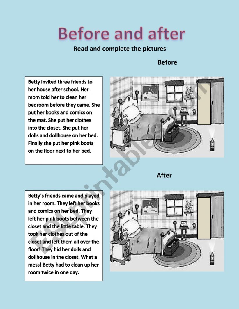 before and after worksheet