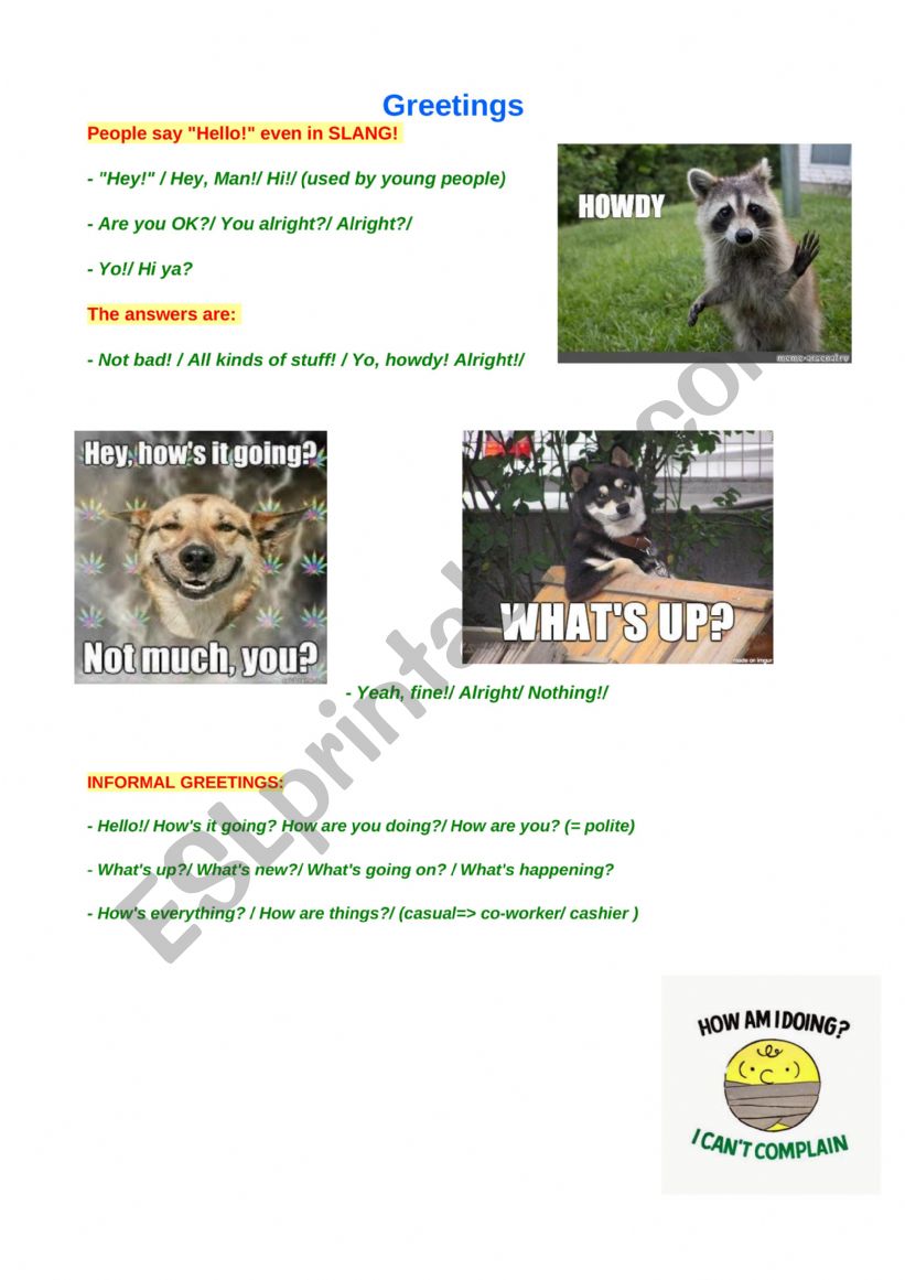 Greetings worksheet
