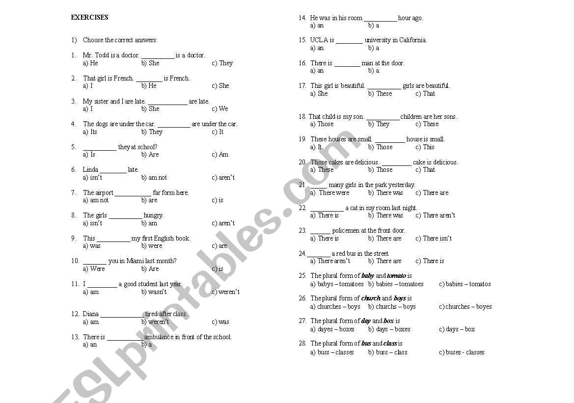 Exercises Review Verb to be worksheet