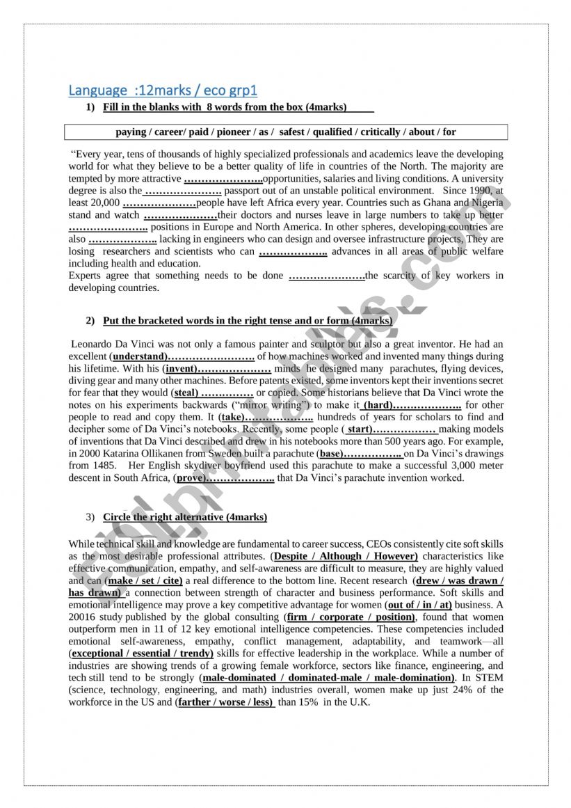Mid-term test 2 worksheet