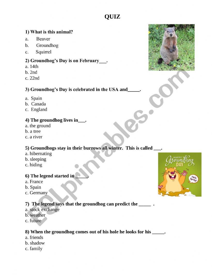 Groundhog day quiz worksheet